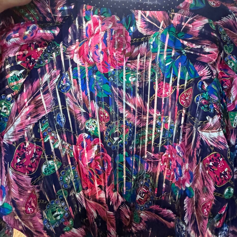 Vintage 80s Diane Freis Style Pleated Floral Jewel Midi Dress SzM Maximalist - Picture 8 of 8